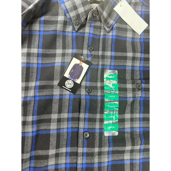 Weatherproof‎ Plaid Button-Up Shirt Men's Large Bright Blue/Black New - Picture 3 of 11